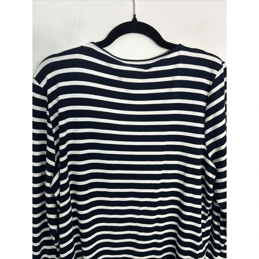 Talbots Women's XL Navy White Striped‎ V-Neck 3/4 Sleeve Crossover Front Top
